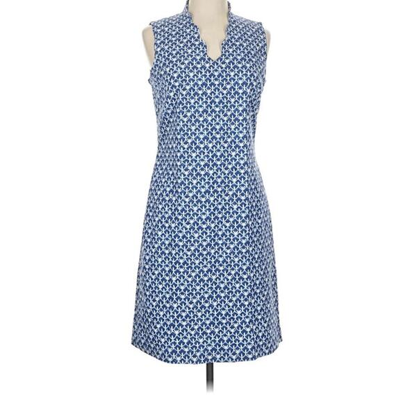 J. McLaughlin Dresses & Skirts - J. McLaughlin Bird Print Sleeveless Office Work Dress size 12 Blue/White A004005